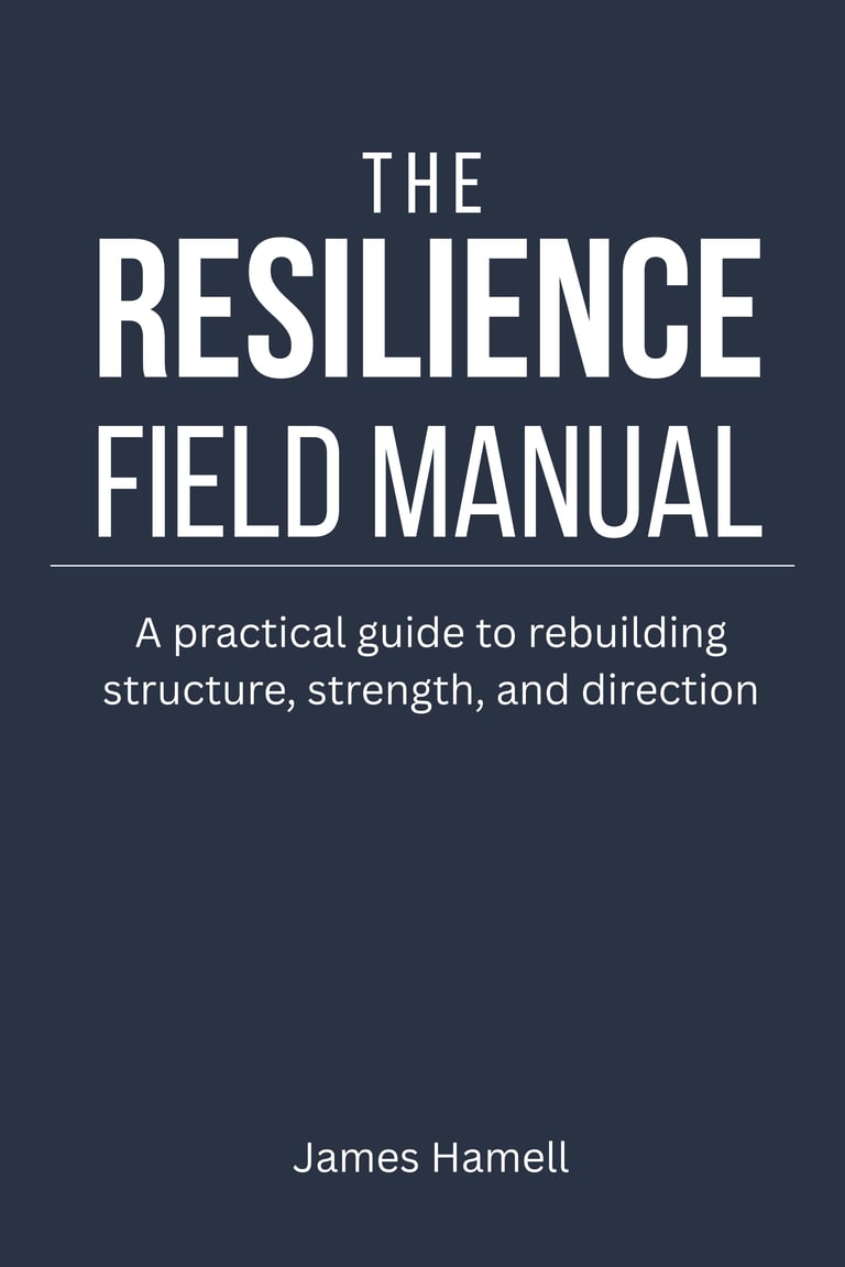 Book cover for The Resilience Field Manual by James Hamell, a practical guide to rebuilding structure, strength, and direction